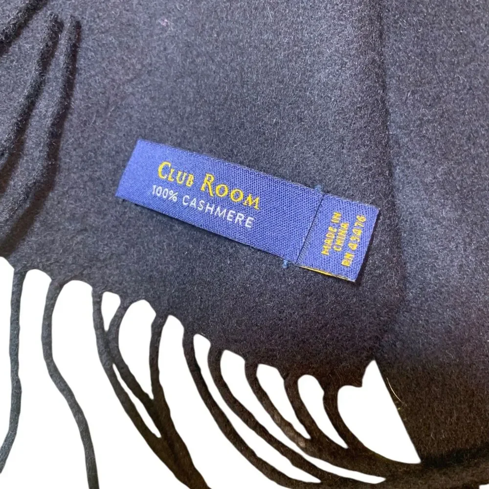Club Room Mens Preppy Quiet Luxury Outdoors Warm Black Cashmere Scarf 60x12